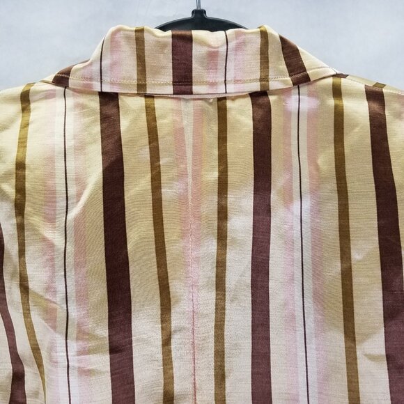 D.E.S. Jacket Women's Sz 6 Silk Linen Snap Wrap Front Striped Classic Blazer Tan - Picture 7 of 16